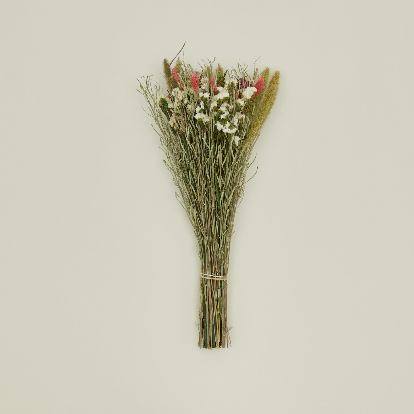 Pink strawflower dried floral bouquet.