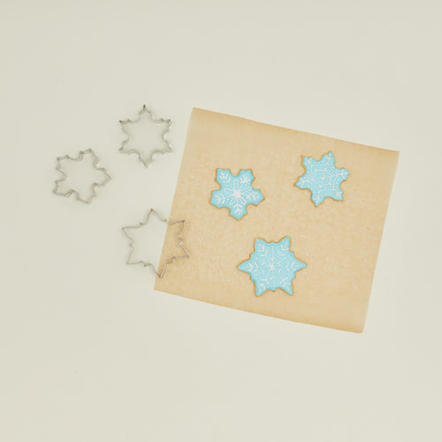 Snowflake cookie cutter set with cookies