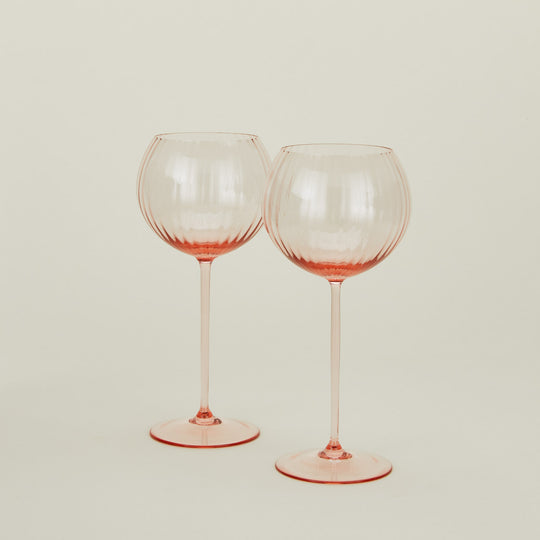Ribbed Red Wine Glass, Set of 2 - Blush