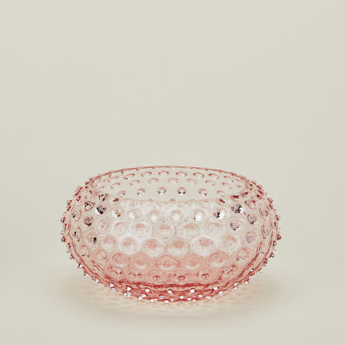 Glass hobnail blush serving bowl.