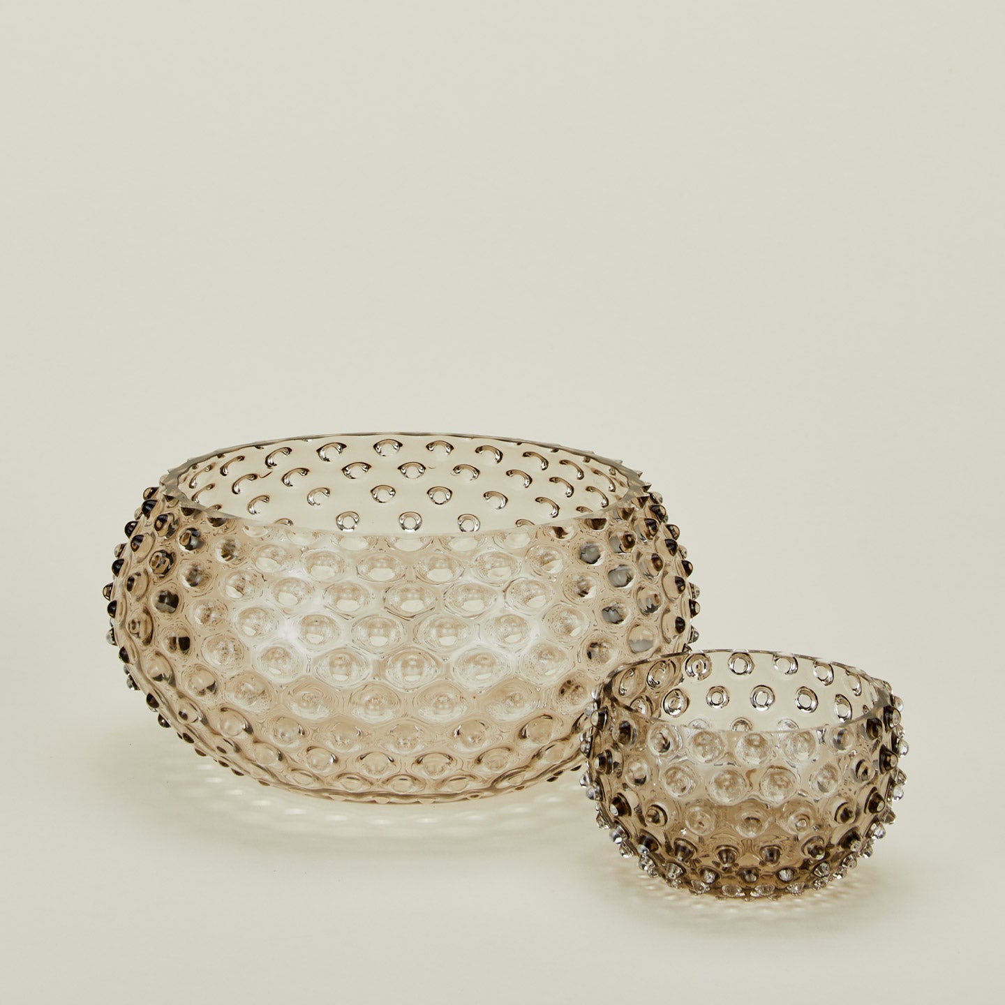 Glass hobnail grey serving and tapas bowls.