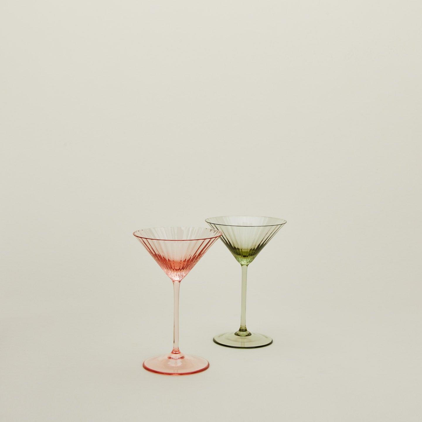 Martini glasses in blush and olive.