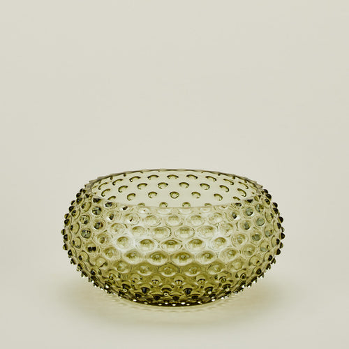 Glass hobnail olive serving bowl.