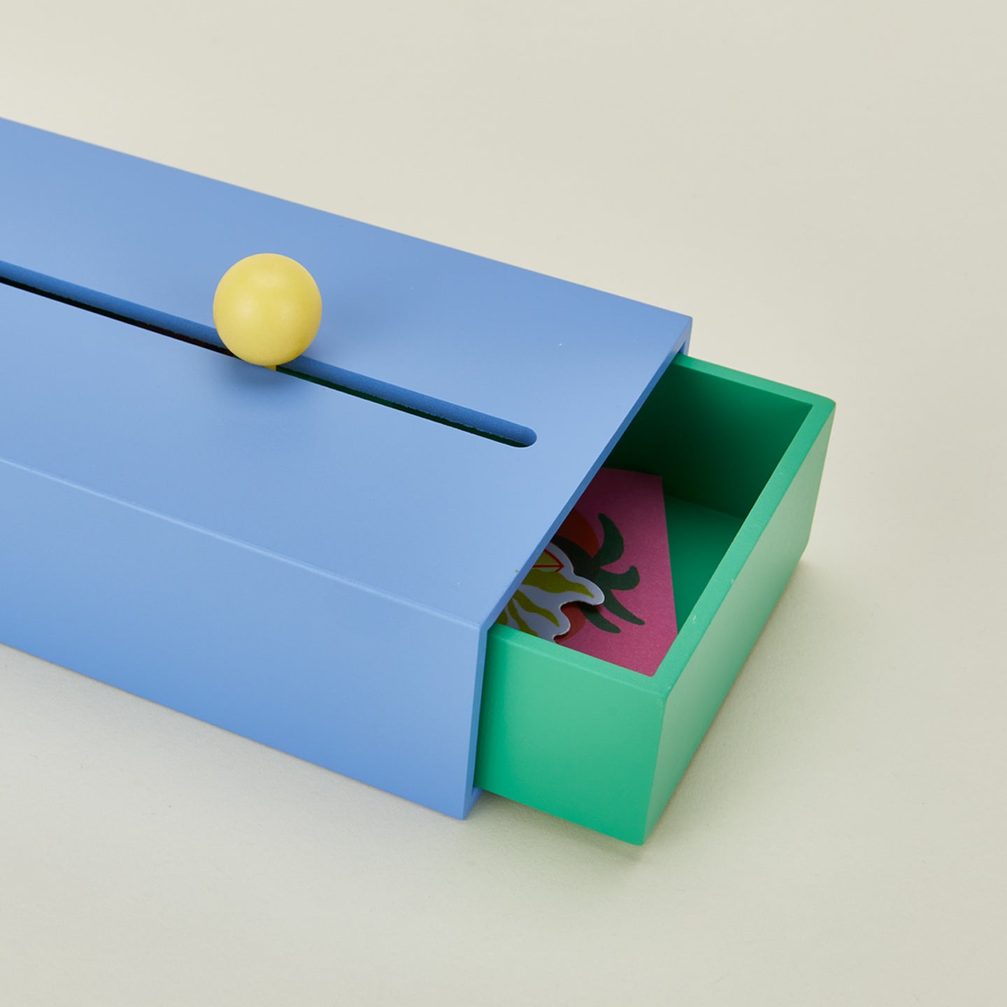 Close up view of Cache Box in blue