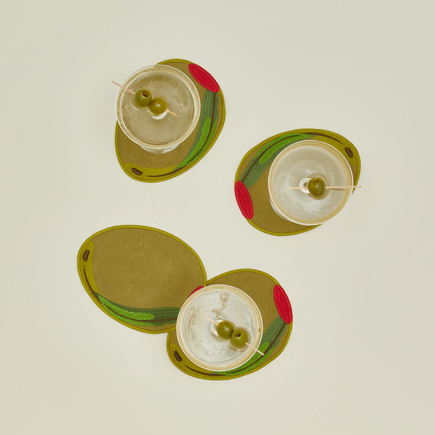 Olive Cocktail Napkins, Set of 4 with drinks