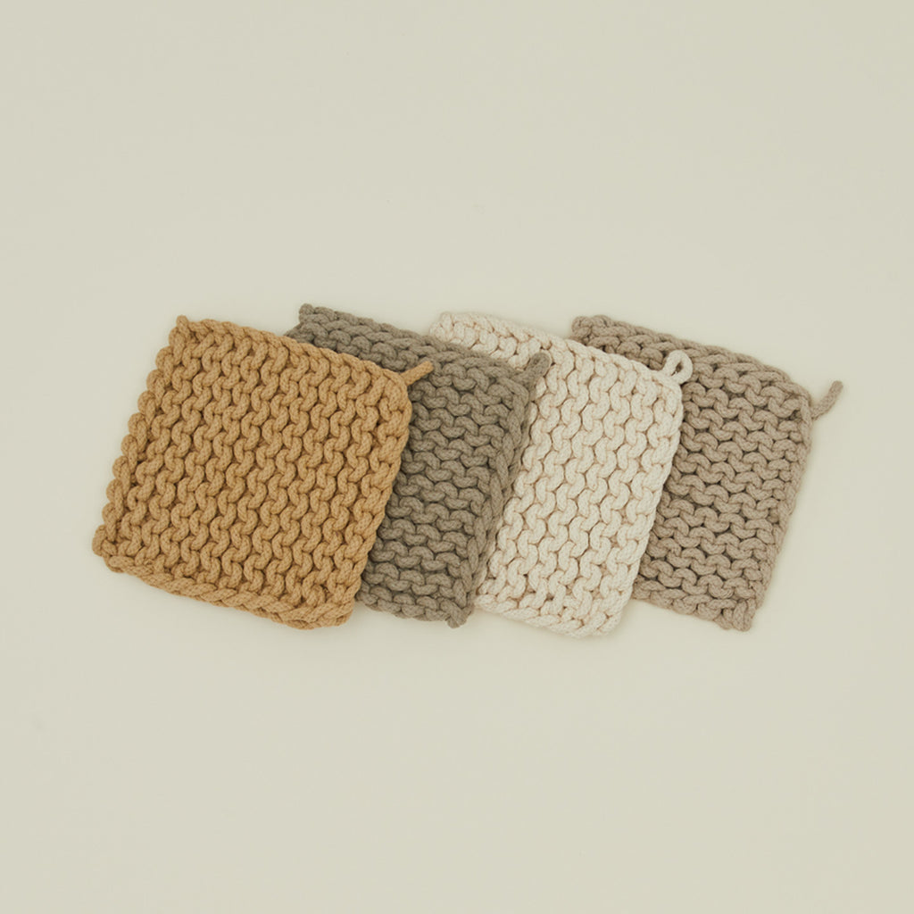Cotton Crocheted Pot Holders, Set of 4 - Natural
