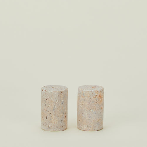 Travertine salt and pepper shakers