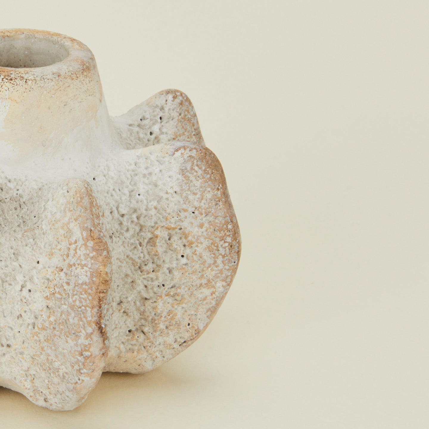 Detailed view of short brutalist candle holder