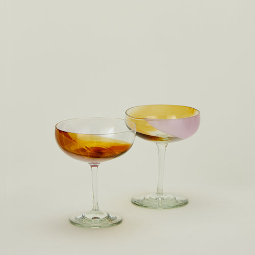 Bow Glassworks coupe in blush and amber