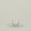 Group of Clear glass dinner plate, salad plate and bowl.