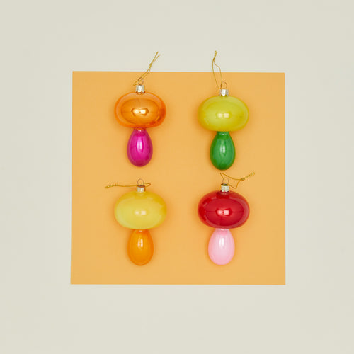 Glass color block mushroom ornaments set of 4