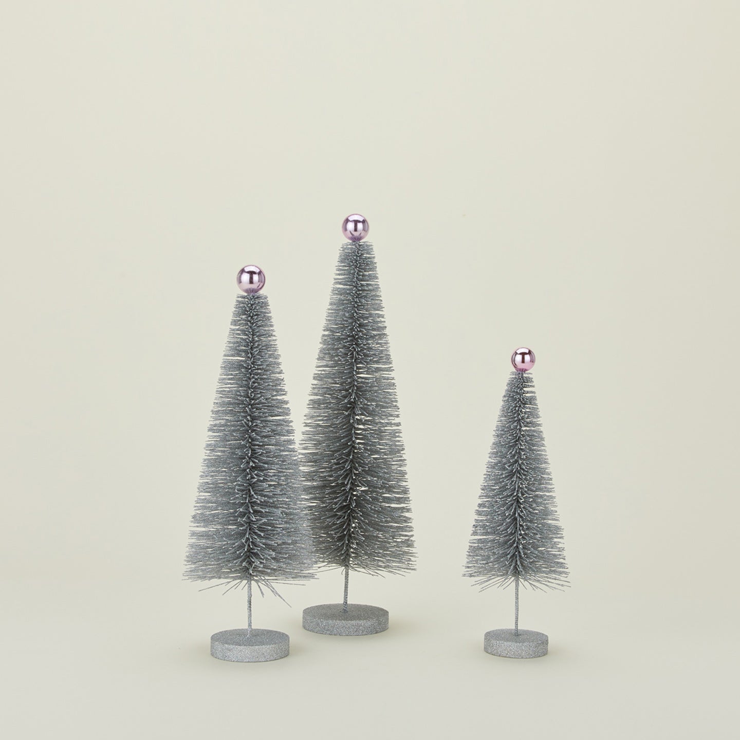 Silver glitter bottle brush tree set of 3