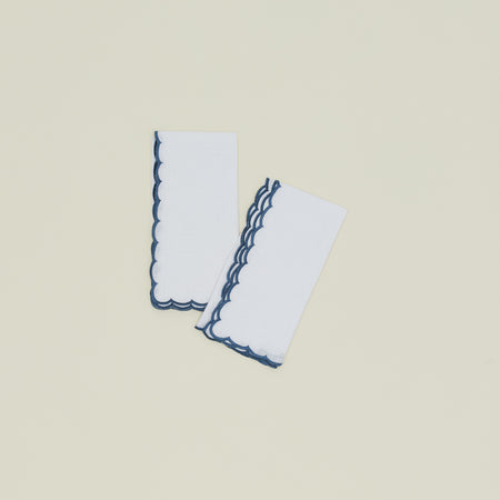 Scalloped Edge Linen Napkin, Set of 2 - Blue