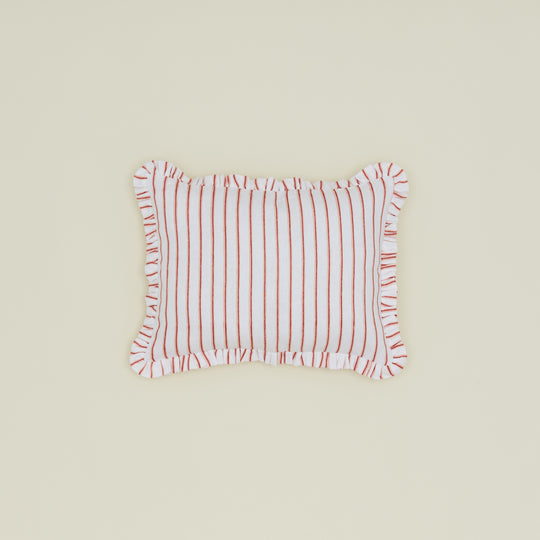 Block Printed Striped Ruffled Pillow Cover - Red Stripe