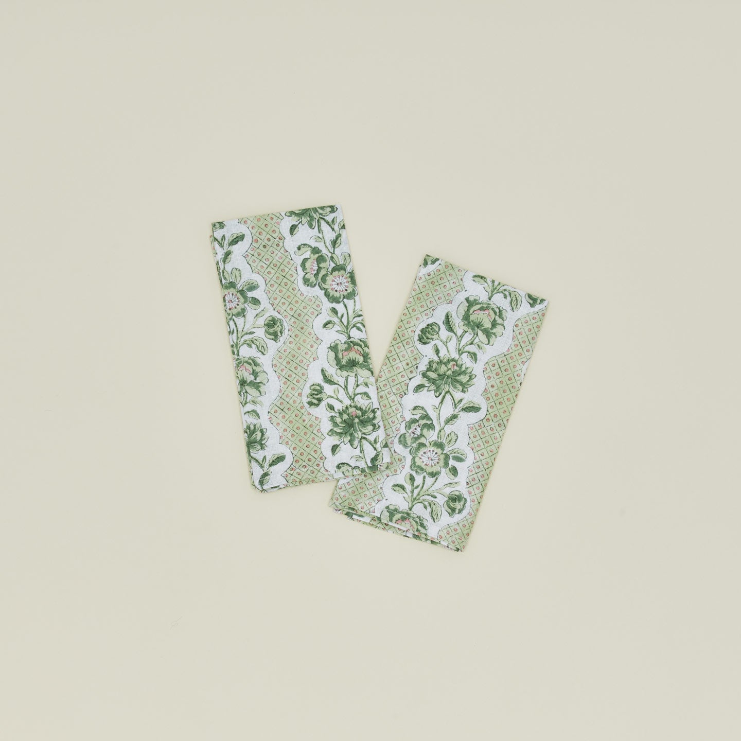 Block Printed Floral Napkins, Set of 2 - Olive Floral