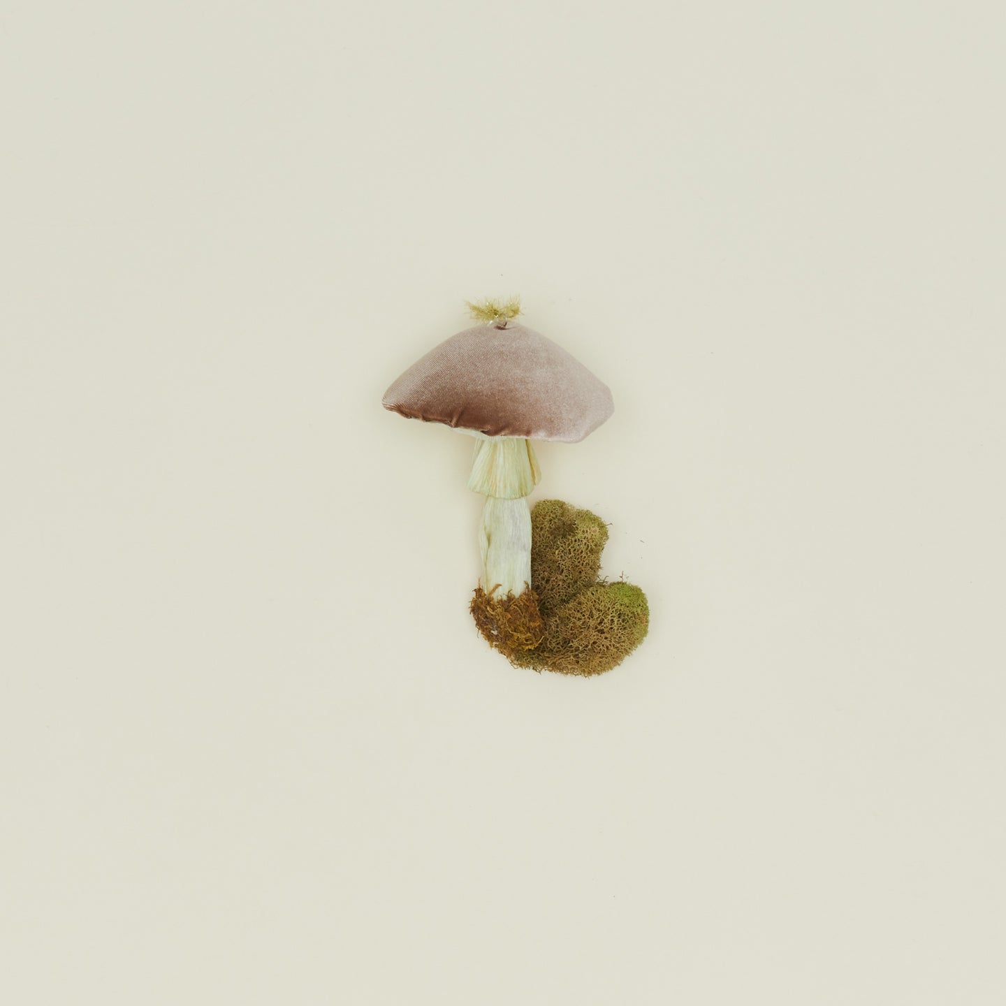 Handmade Velvet Mushroom Ornament in taupe