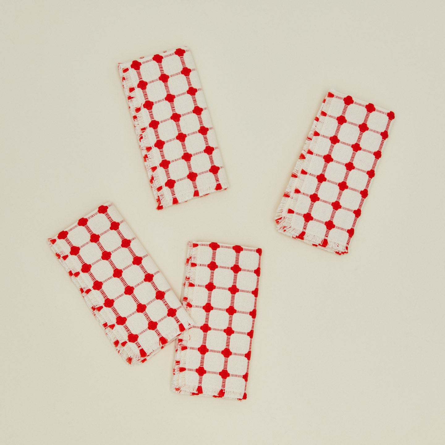 Dove and Donkey wicker fringed napkins in cherry