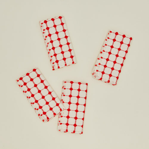 Dove and Donkey wicker fringed napkins in cherry