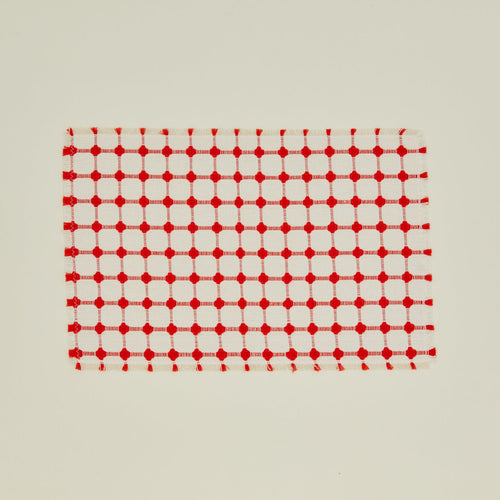 Dove and Donkey wicker fringed placemat in cherry