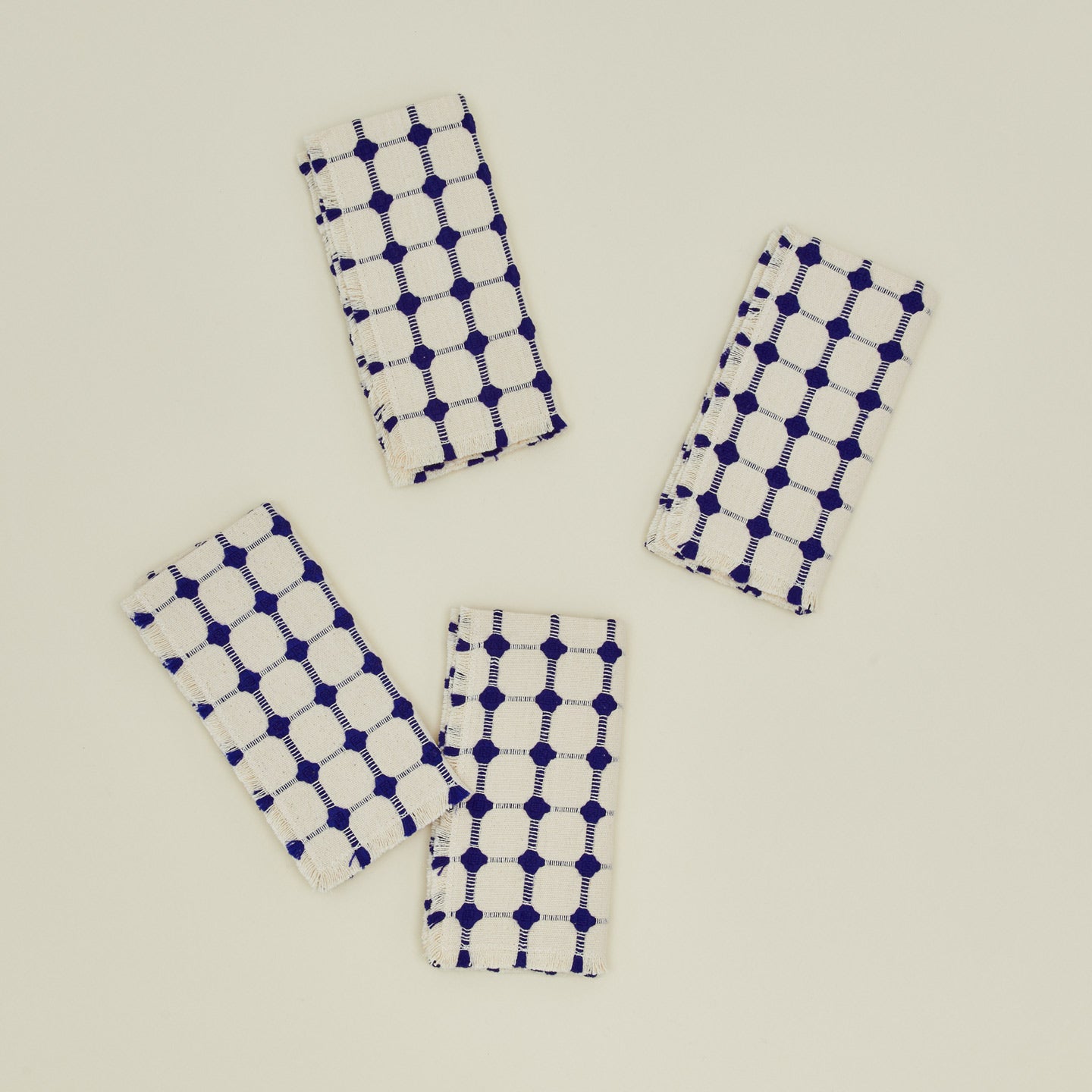 Dove and Donkey Wicker Fringed Napkin - Set of 4 - Cobalt