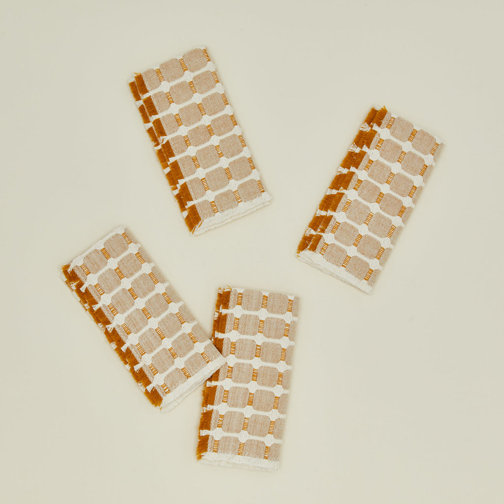 Hopsack Fringed Napkin, Set of 4 - Honey