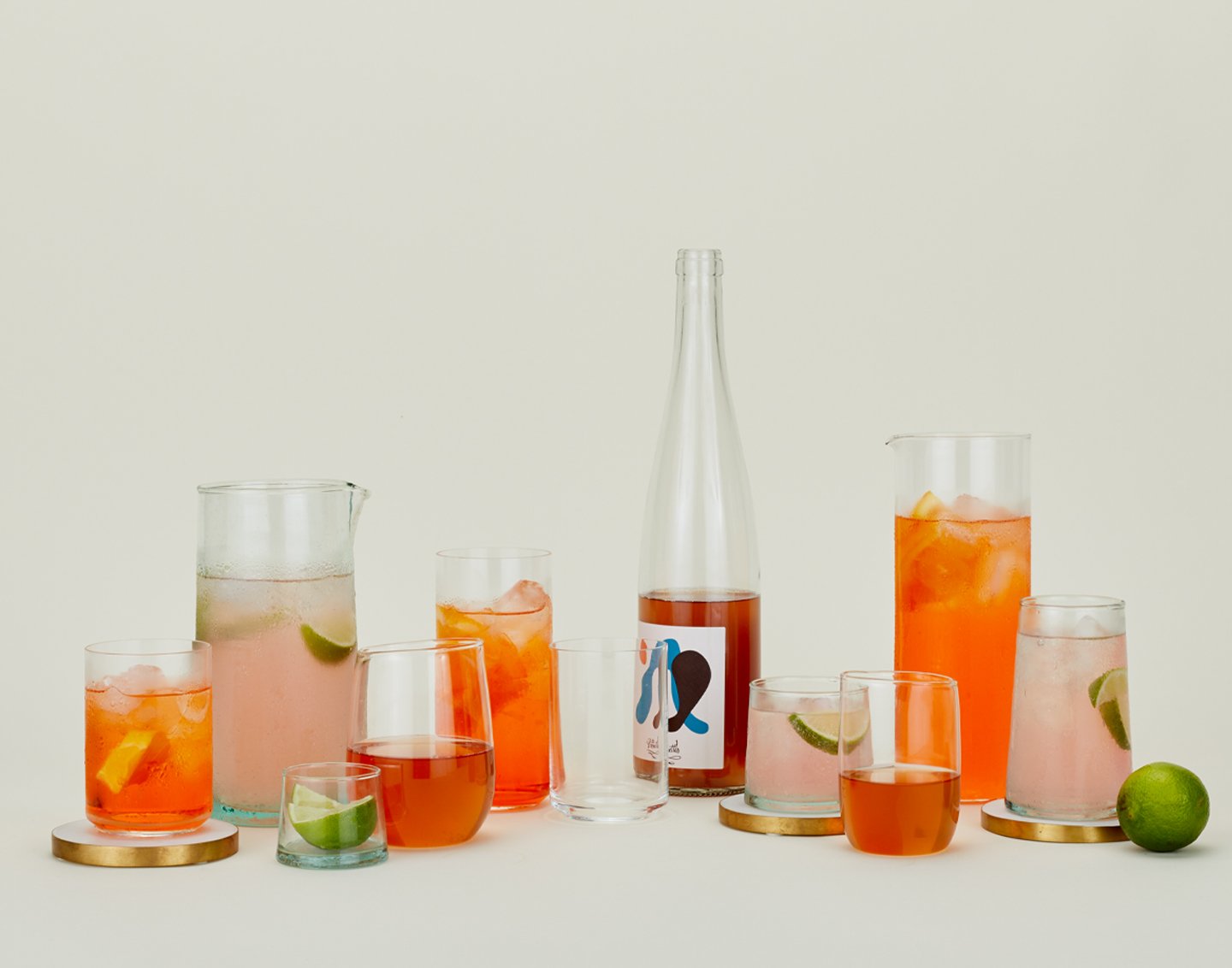Round Up of beverages in various Hawkins glassware