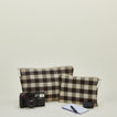Essential gingham pouches in light grey and black with camera and notepad