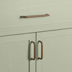 Large and small olive pulls on drawers and cabinets