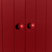 Large sphere knob in red on cabinet