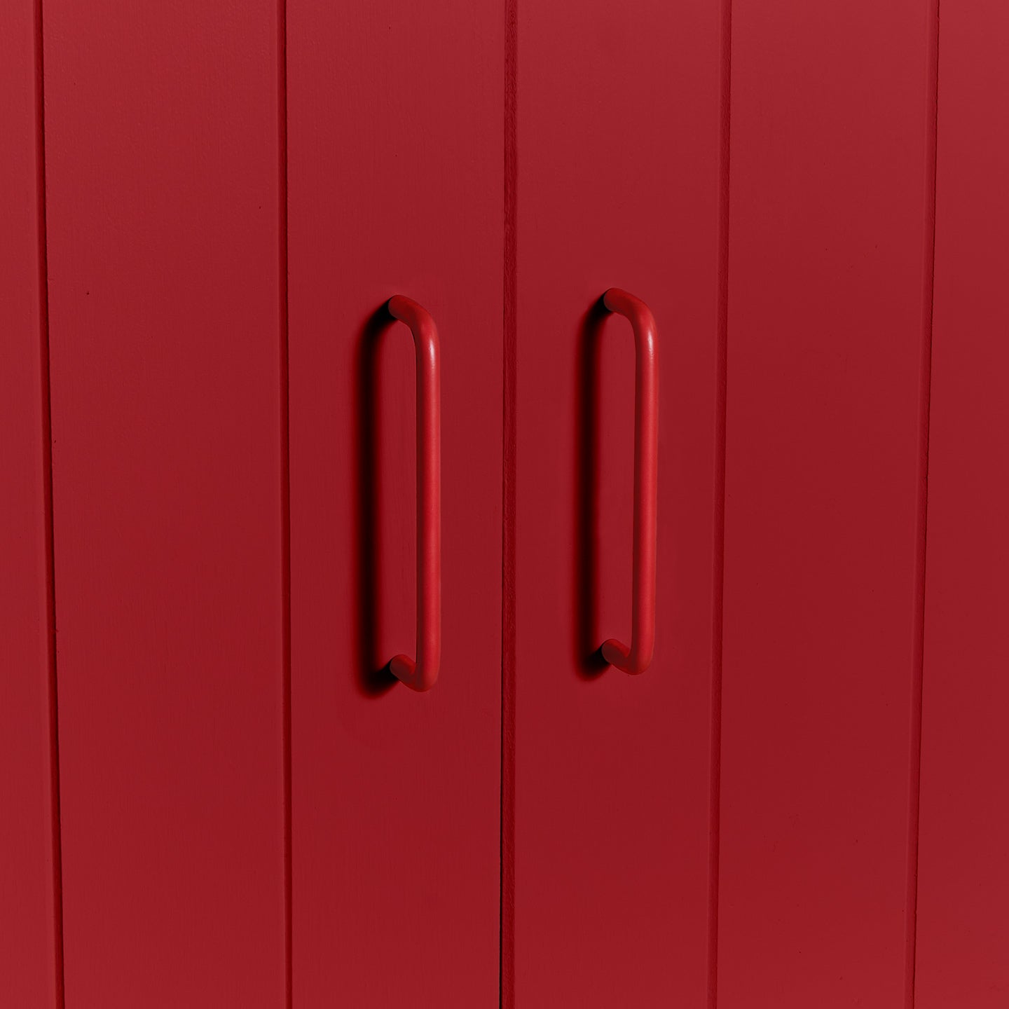 Large essential drawer pull in red on cabinet