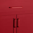 Essential drawer pulls in red in large and small on cabinet and drawer