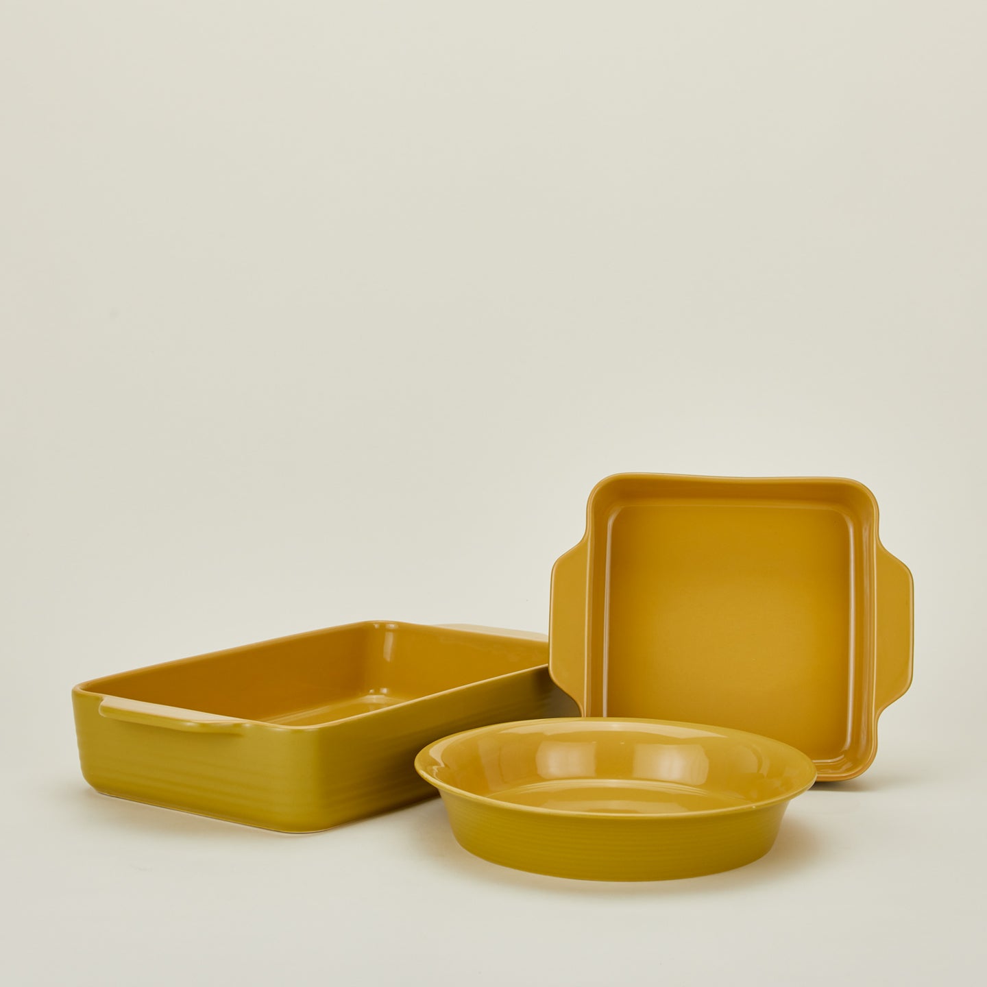 Essential Bakeware bundle in mustard with 8x8, 9x13, and pie dish