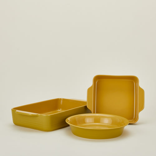 Essential Bakeware bundle in mustard with 8x8, 9x13, and pie dish