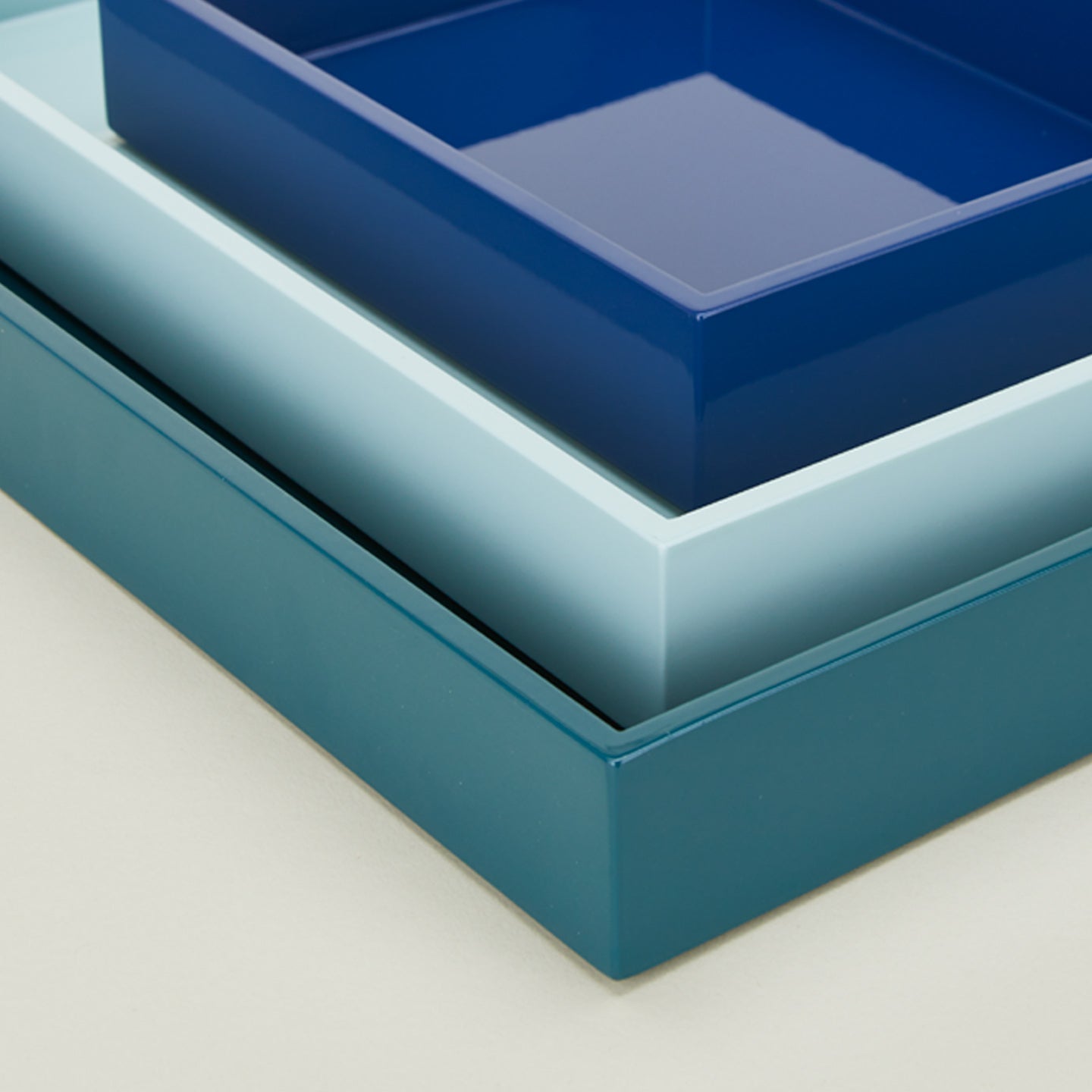 Detailed view of Essential nested trays in blues