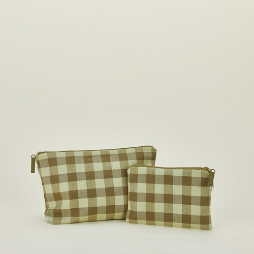 Essential gingham pouches in sage and olive