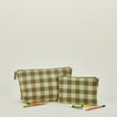 Essential gingham pouches in sage and olive with art supplies