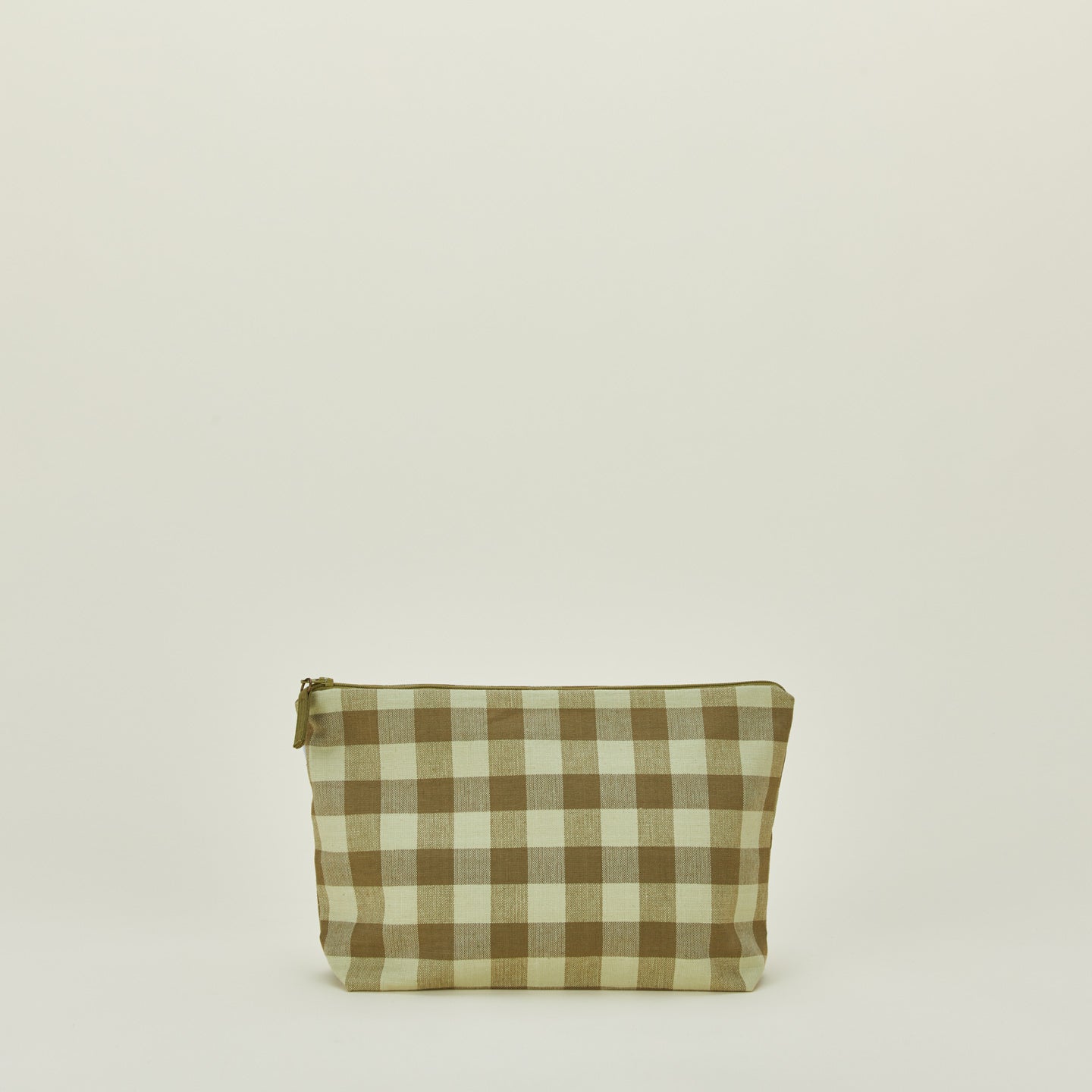 Large essential gingham pouch in sage and olive