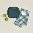8x8 bakeware with pears dishtowel with spatula