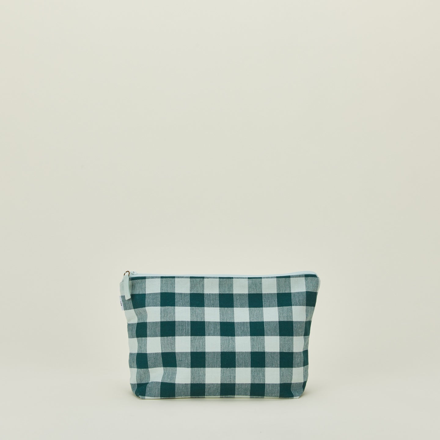 Large essential gingham pouch in sky and peacock