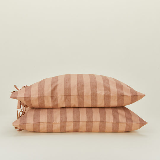 Essential Striped Pillowcases, Set of 2 - Blush/Terracotta