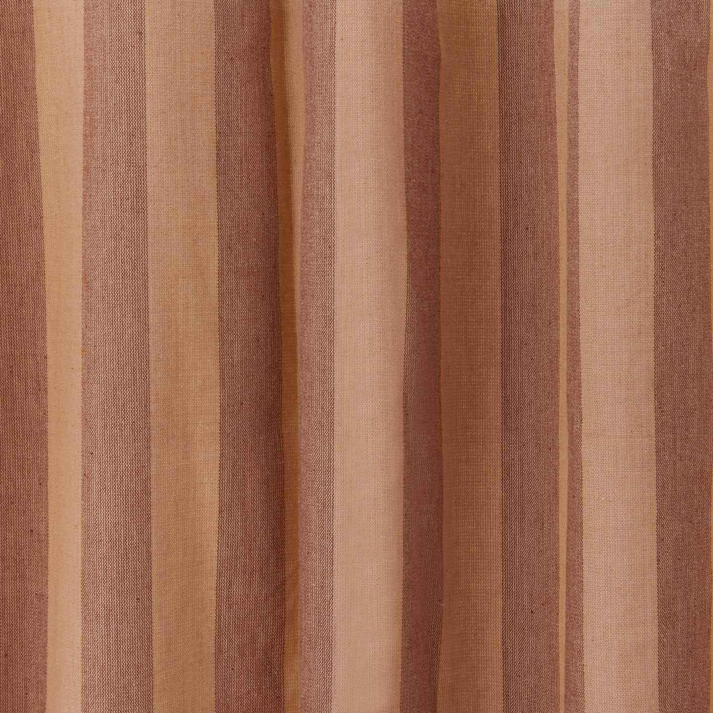 Close up view of Essential striped shower curtain blush / terracotta