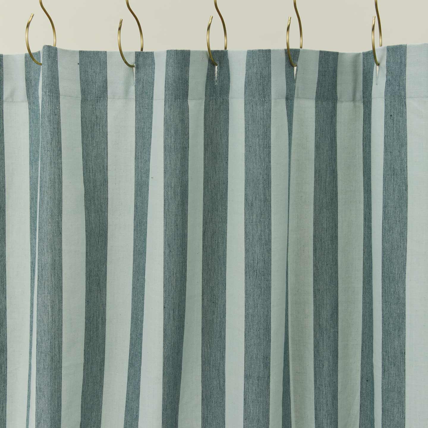 Essential striped shower curtain in sky / peacock
