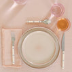 Placesetting on Essential Striped Tablecloth in Blush.