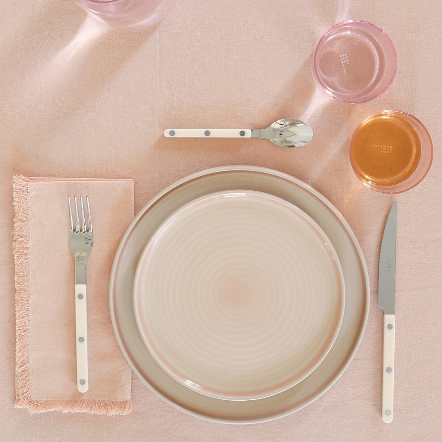 Placesetting on Essential Striped Tablecloth in Blush.
