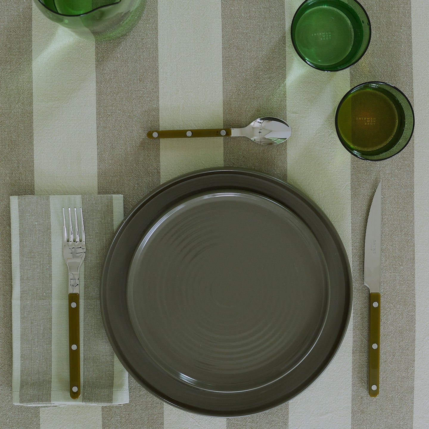 Essential Striped Tablecloth - Sage/Olive – Hawkins New York