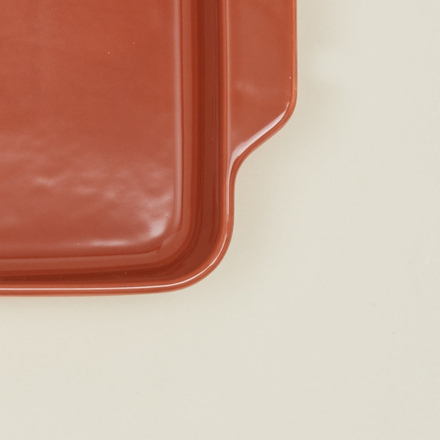 Close up view of 8" x 8" bakeware in terracotta
