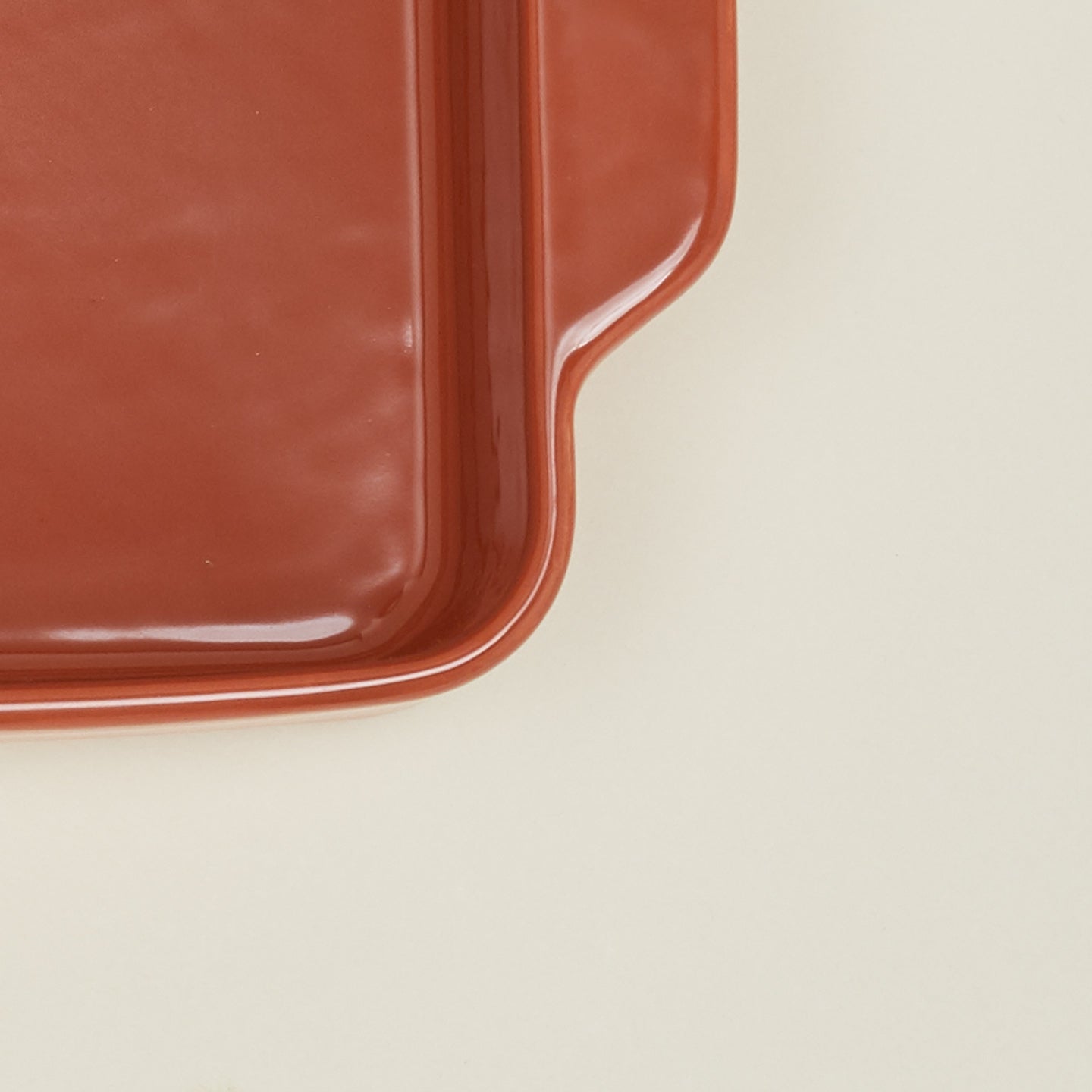 Close up view of 9" x 13" bakeware in terracotta