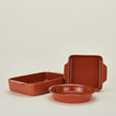 Essential Bakeware bundle in terracotta with 8x8, 9x13, and pie dish