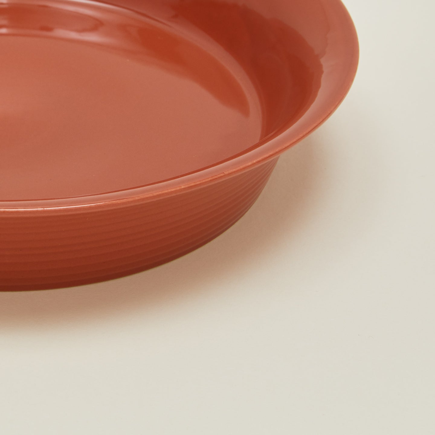 Close up view of Essential pie dish in terracotta