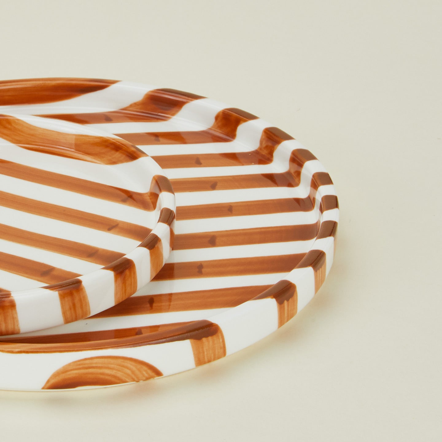Close up view of Fodory brown striped plates
